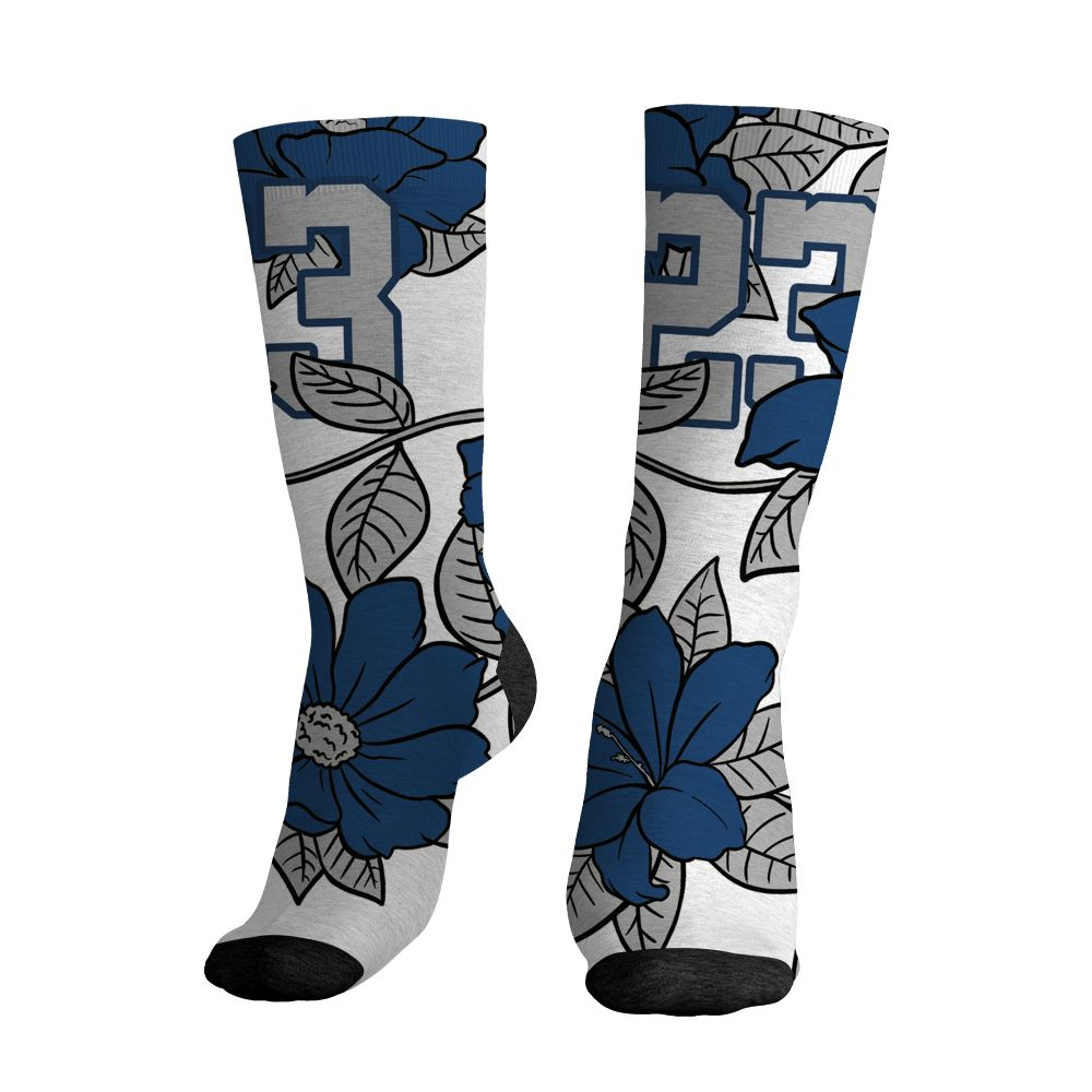 AJ 12 French Blue.NastyJamz Socks Match.23 Floral 3D Flower