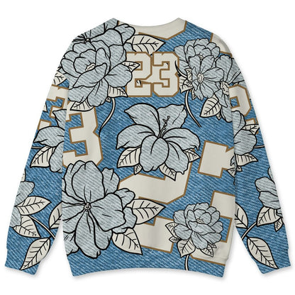 Denim-Worn-Blue-4s-NastyJamz-Sweatshirt-Match-23-Floral-3D-All-Over-Print-Flower