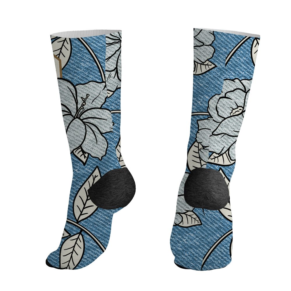 Denim-Worn-Blue-4s-NastyJamz-Socks-Match-23-Floral-3D-All-Over-Print-Flower