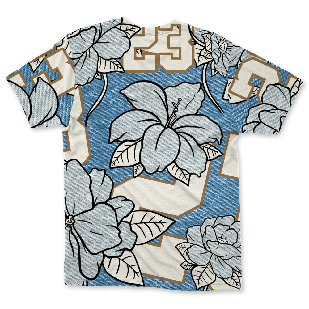 Denim-Worn-Blue-4s-NastyJamz-T-Shirt-Match-23-Floral-3D-All-Over-Print-Flower