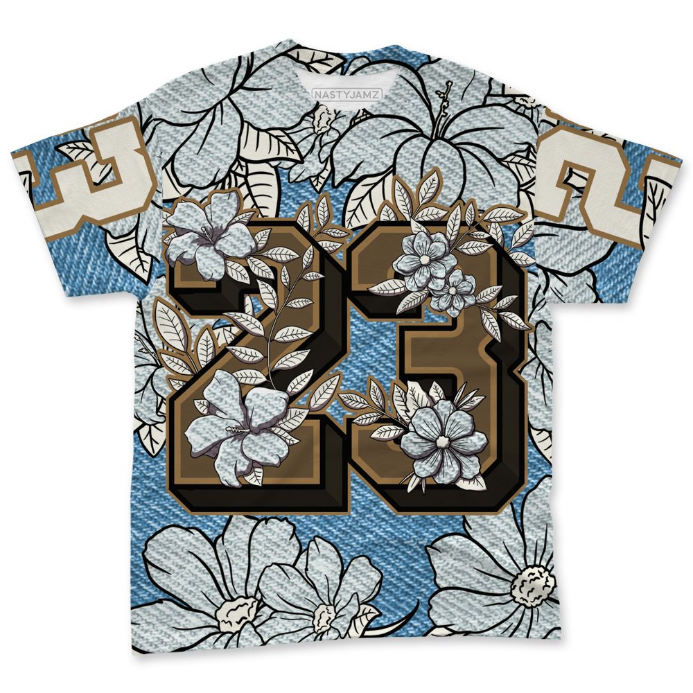 Denim-Worn-Blue-4s-NastyJamz-T-Shirt-Match-23-Floral-3D-All-Over-Print-Flower