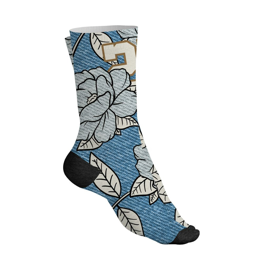 Denim-Worn-Blue-4s-NastyJamz-Socks-Match-23-Floral-3D-All-Over-Print-Flower