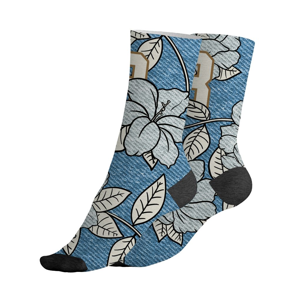 Denim-Worn-Blue-4s-NastyJamz-Socks-Match-23-Floral-3D-All-Over-Print-Flower