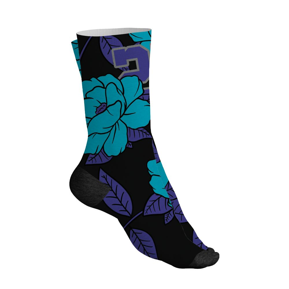 Aqua-8s-NastyJamz-Socks-Match-23-Floral-3D-All-Over-Print-Flower