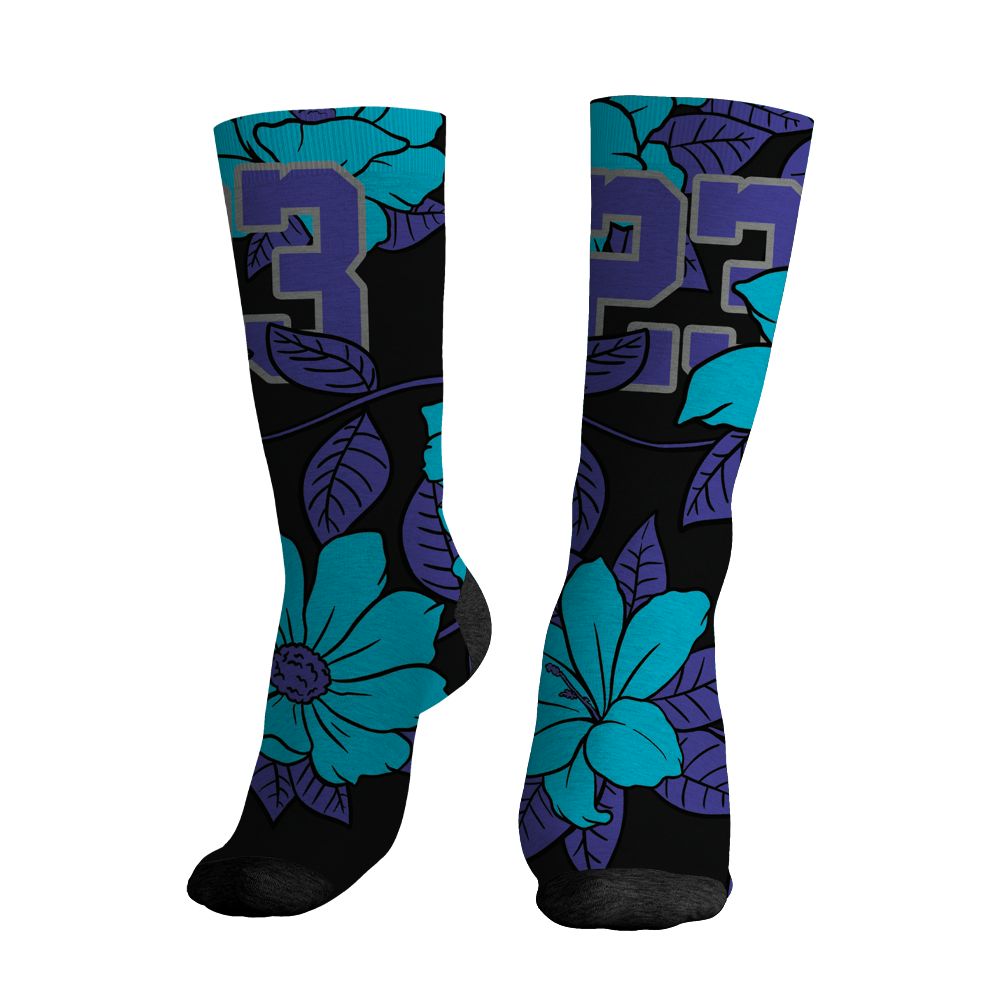 Aqua-8s-NastyJamz-Socks-Match-23-Floral-3D-All-Over-Print-Flower