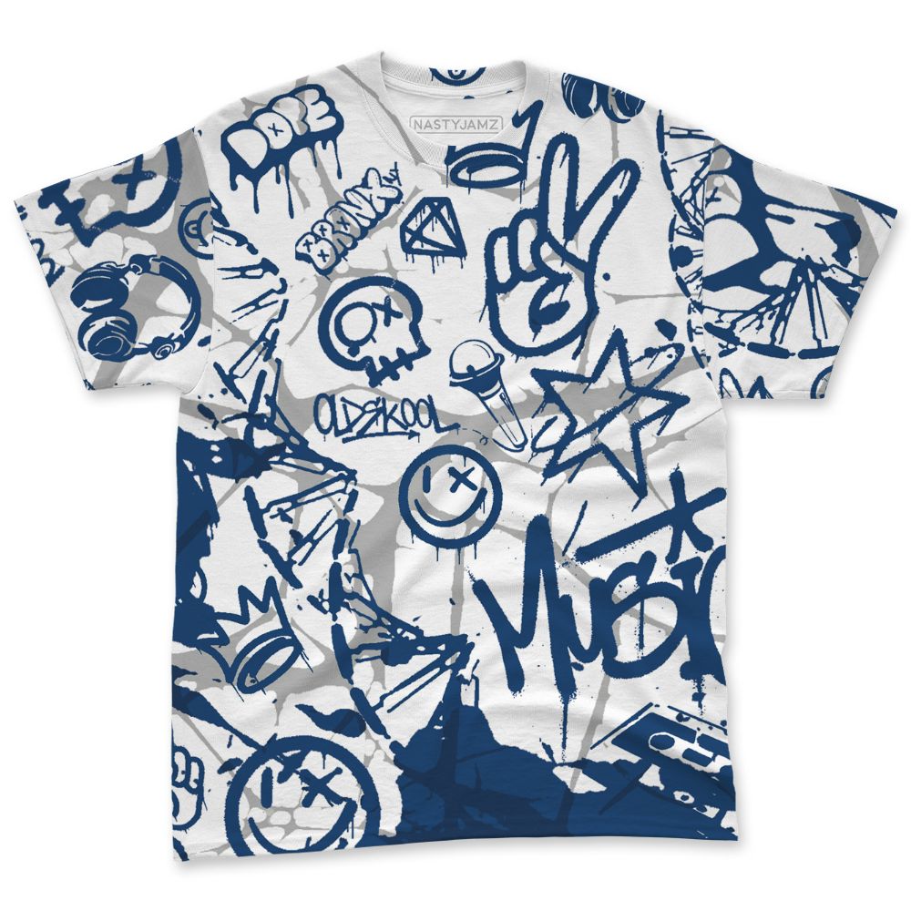 French-Blue-12s-NastyJamz-T-Shirt-Match-Pattern-Dna-Graffiti-All-Over-Print