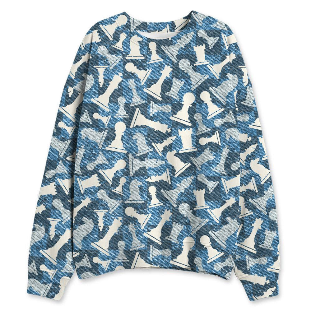 Denim-Worn-Blue-4s-NastyJamz-Sweatshirt-Match-Pattern-Chess-3D-All-Over-Print