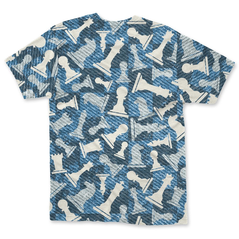 Denim-Worn-Blue-4s-NastyJamz-T-Shirt-Match-Pattern-Chess-3D-All-Over-Print