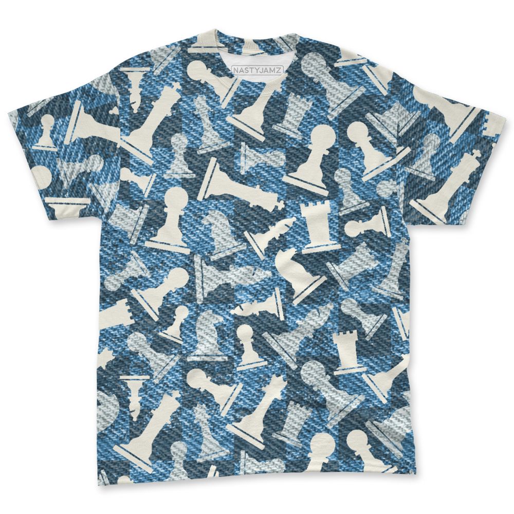 Denim-Worn-Blue-4s-NastyJamz-T-Shirt-Match-Pattern-Chess-3D-All-Over-Print