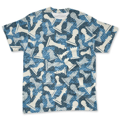 Denim-Worn-Blue-4s-NastyJamz-T-Shirt-Match-Pattern-Chess-3D-All-Over-Print