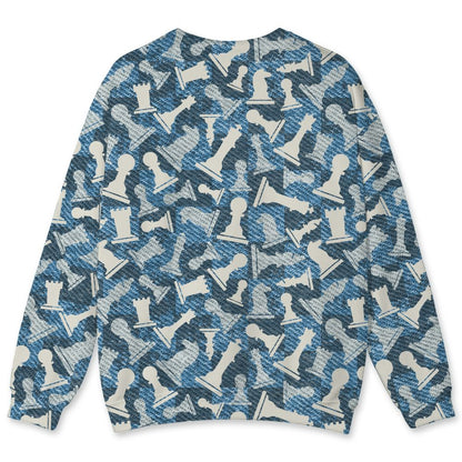 Denim-Worn-Blue-4s-NastyJamz-Sweatshirt-Match-Pattern-Chess-3D-All-Over-Print
