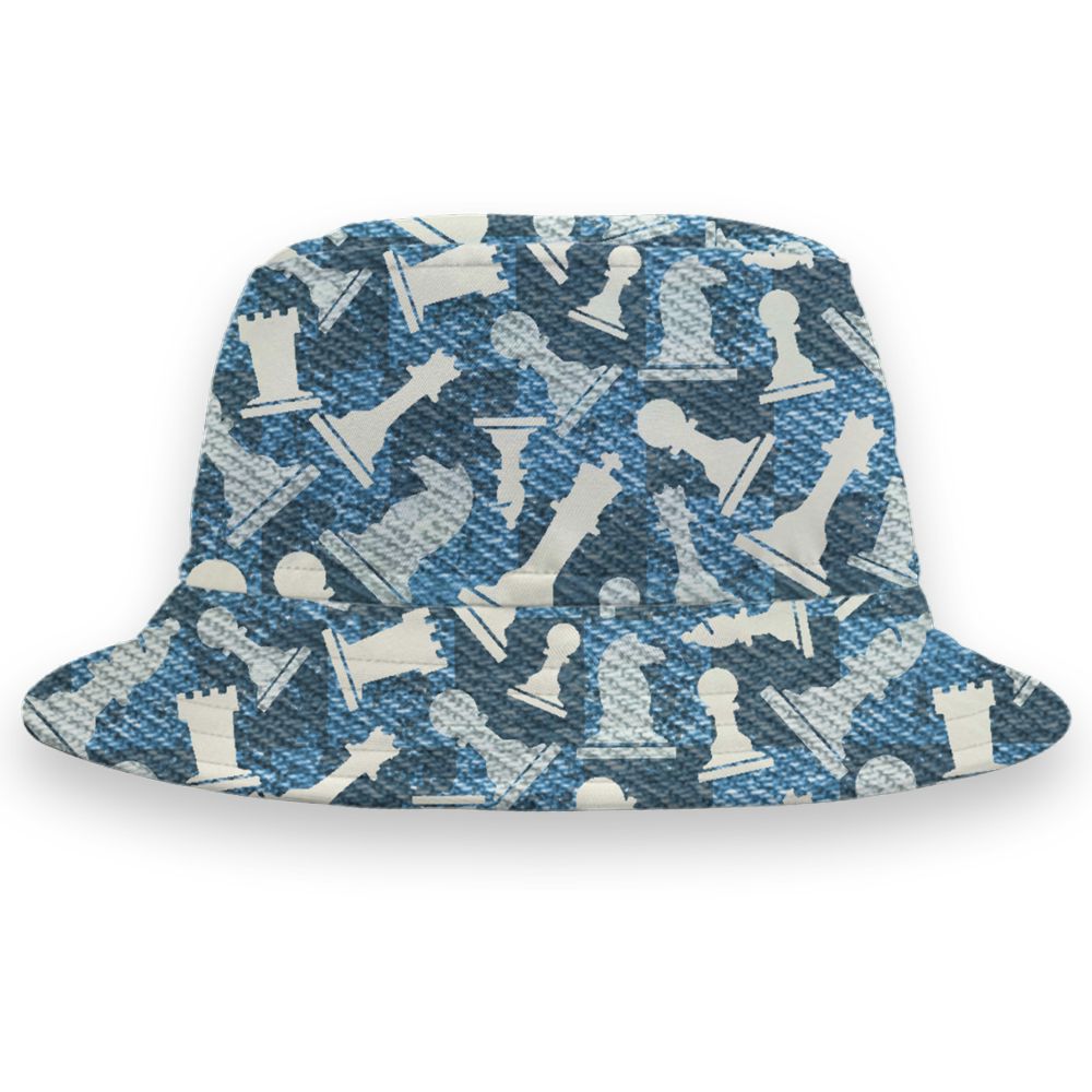 Denim-Worn-Blue-4s-NastyJamz-Bucket-Hat-Match-Pattern-Chess-All-Over-Print