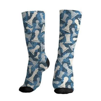 Denim-Worn-Blue-4s-NastyJamz-Socks-Match-Pattern-Chess-3D-All-Over-Print