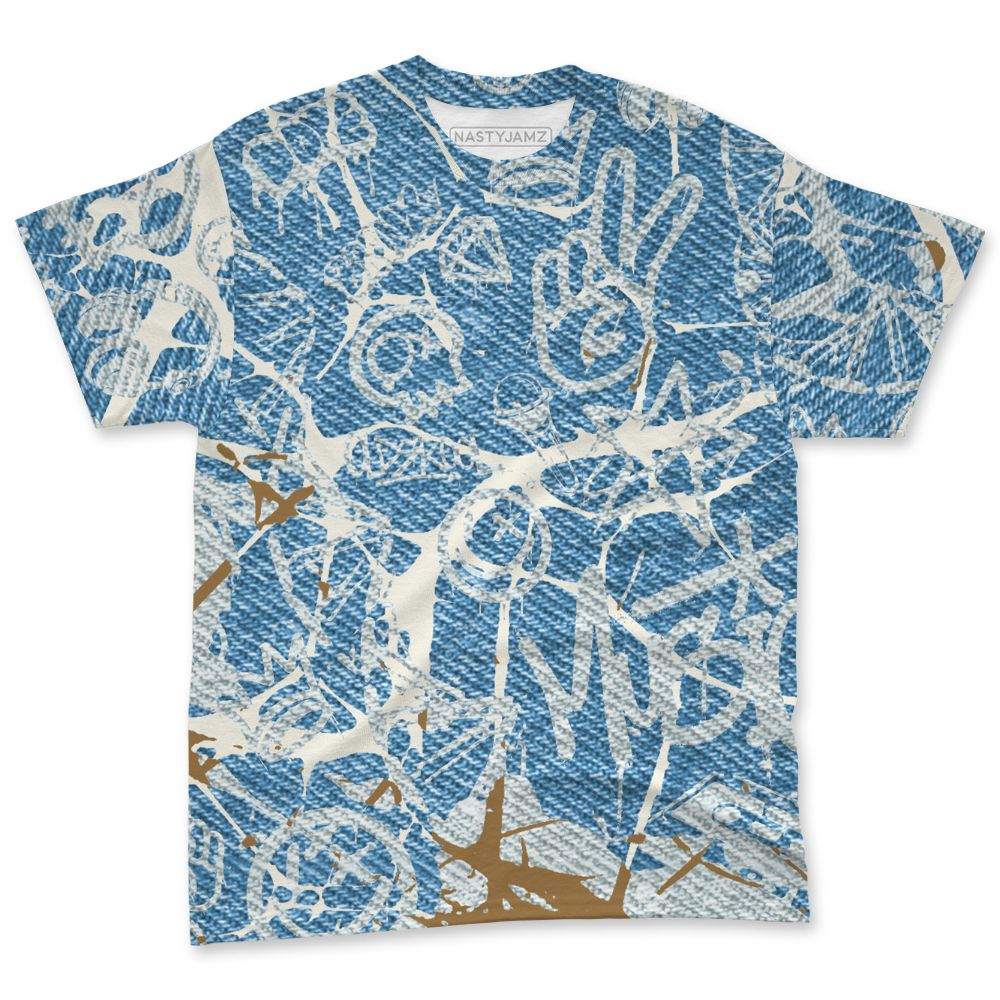 Denim-Worn-Blue-4s-NastyJamz-T-Shirt-Match-Pattern-DNA-Graffiti-3D-All-Over-Print