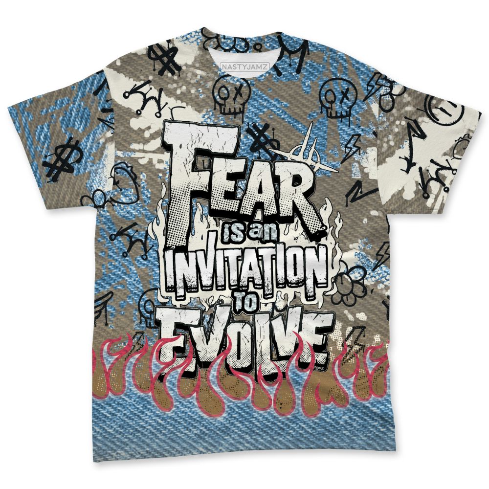 Denim-Worn-Blue-4s-NastyJamz-T-Shirt-Match-Run-Into-Fear-3D-All-Over-Print