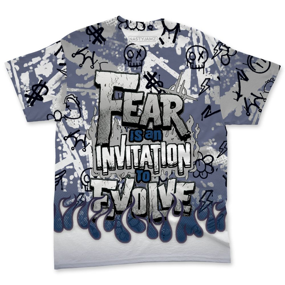 French-Blue-12s-NastyJamz-T-Shirt-Match-Run-Into-Fear-All-Over-Print