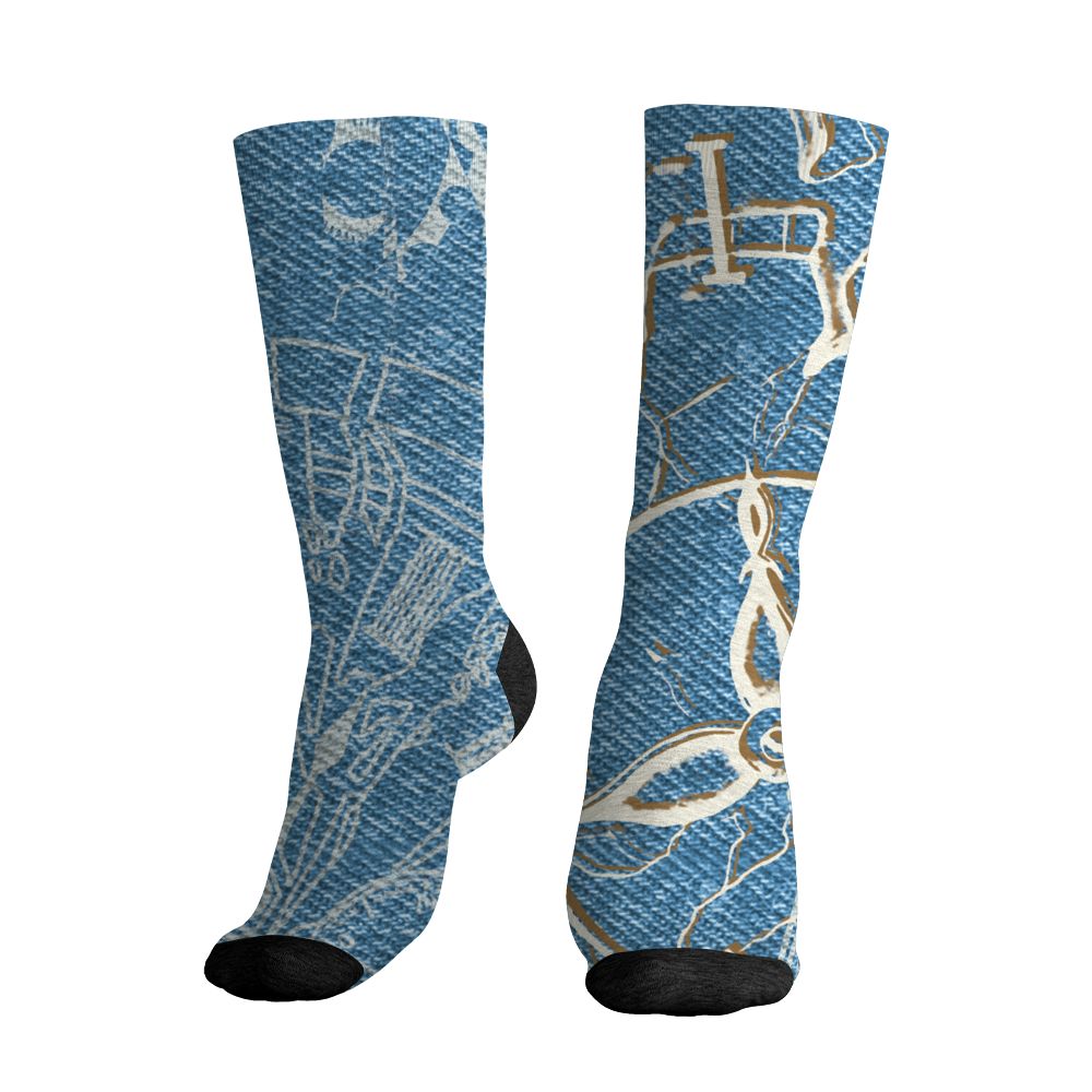 Denim-Worn-Blue-4s-NastyJamz-Socks-Match-Pattern-Broken-Time-3D-All-Over-Print