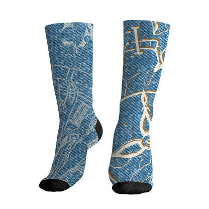 Denim-Worn-Blue-4s-NastyJamz-Socks-Match-Pattern-Broken-Time-3D-All-Over-Print