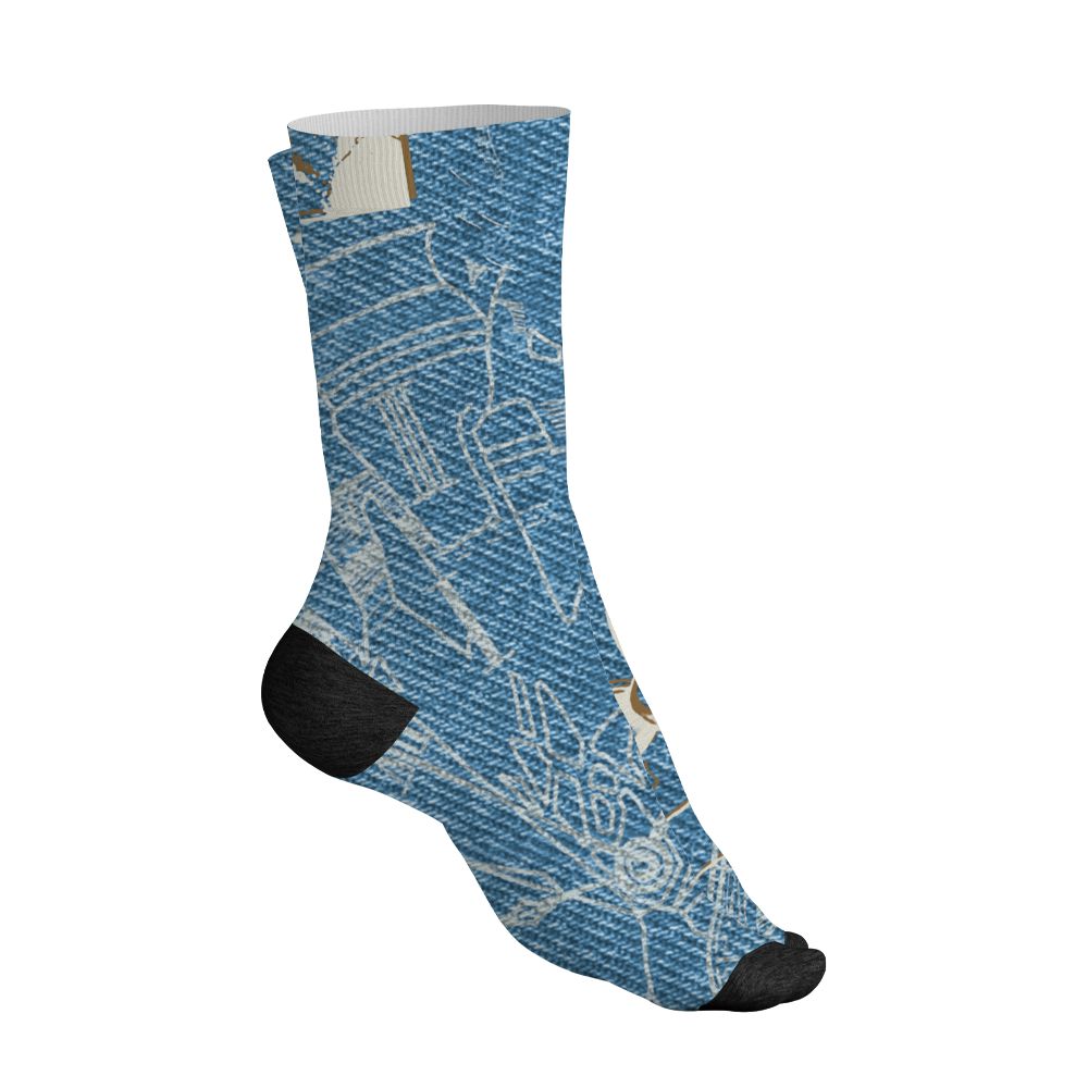 Denim-Worn-Blue-4s-NastyJamz-Socks-Match-Pattern-Broken-Time-3D-All-Over-Print