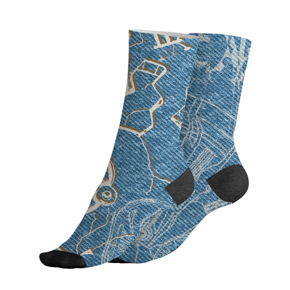 Denim-Worn-Blue-4s-NastyJamz-Socks-Match-Pattern-Broken-Time-3D-All-Over-Print
