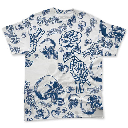 French-Blue-12s-NastyJamz-T-Shirt-Match-Skulls-Pattern-All-Over-Print