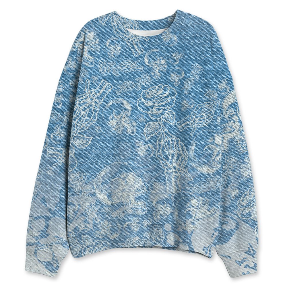 Denim-Worn-Blue-4s-NastyJamz-Sweatshirt-Match-Skulls-Pattern-3D-All-Over-Print