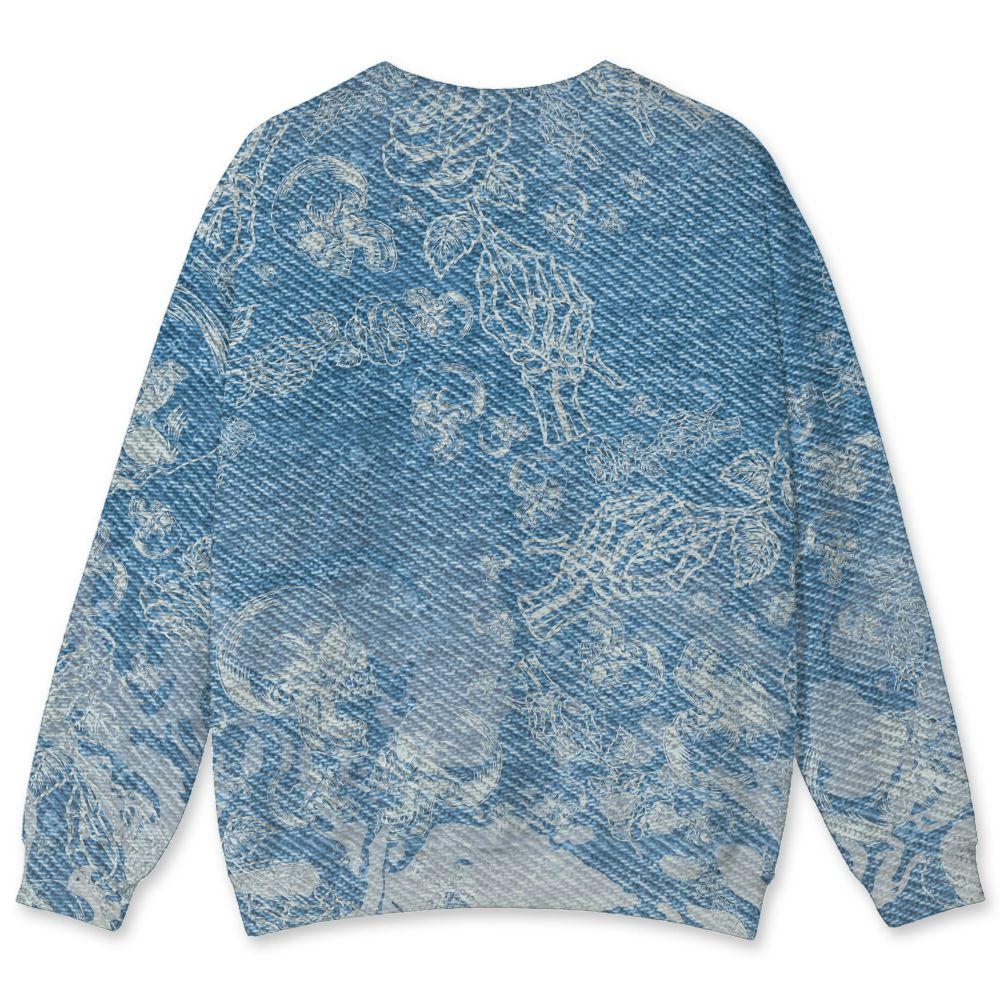 Denim-Worn-Blue-4s-NastyJamz-Sweatshirt-Match-Skulls-Pattern-3D-All-Over-Print