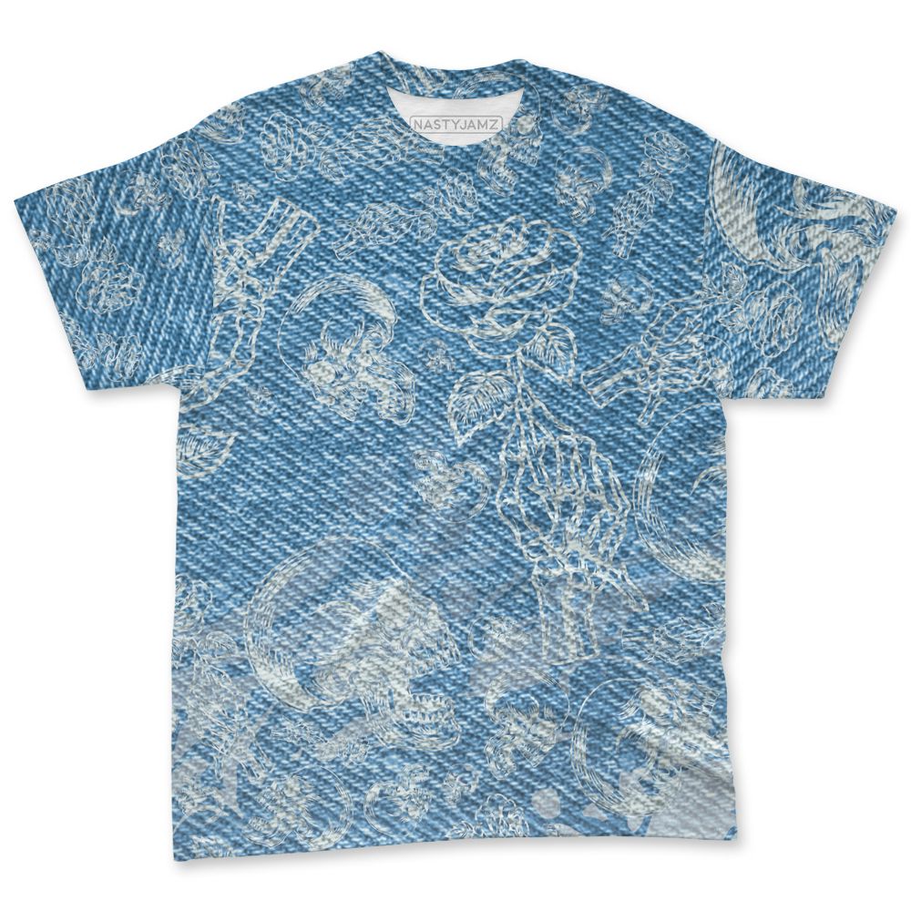 Denim-Worn-Blue-4s-NastyJamz-T-Shirt-Match-Skulls-Pattern-3D-All-Over-Print