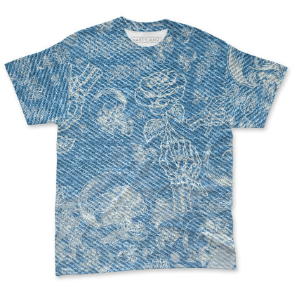 Denim-Worn-Blue-4s-NastyJamz-T-Shirt-Match-Skulls-Pattern-3D-All-Over-Print