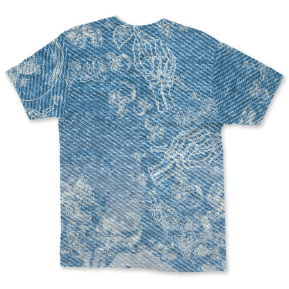Denim-Worn-Blue-4s-NastyJamz-T-Shirt-Match-Skulls-Pattern-3D-All-Over-Print