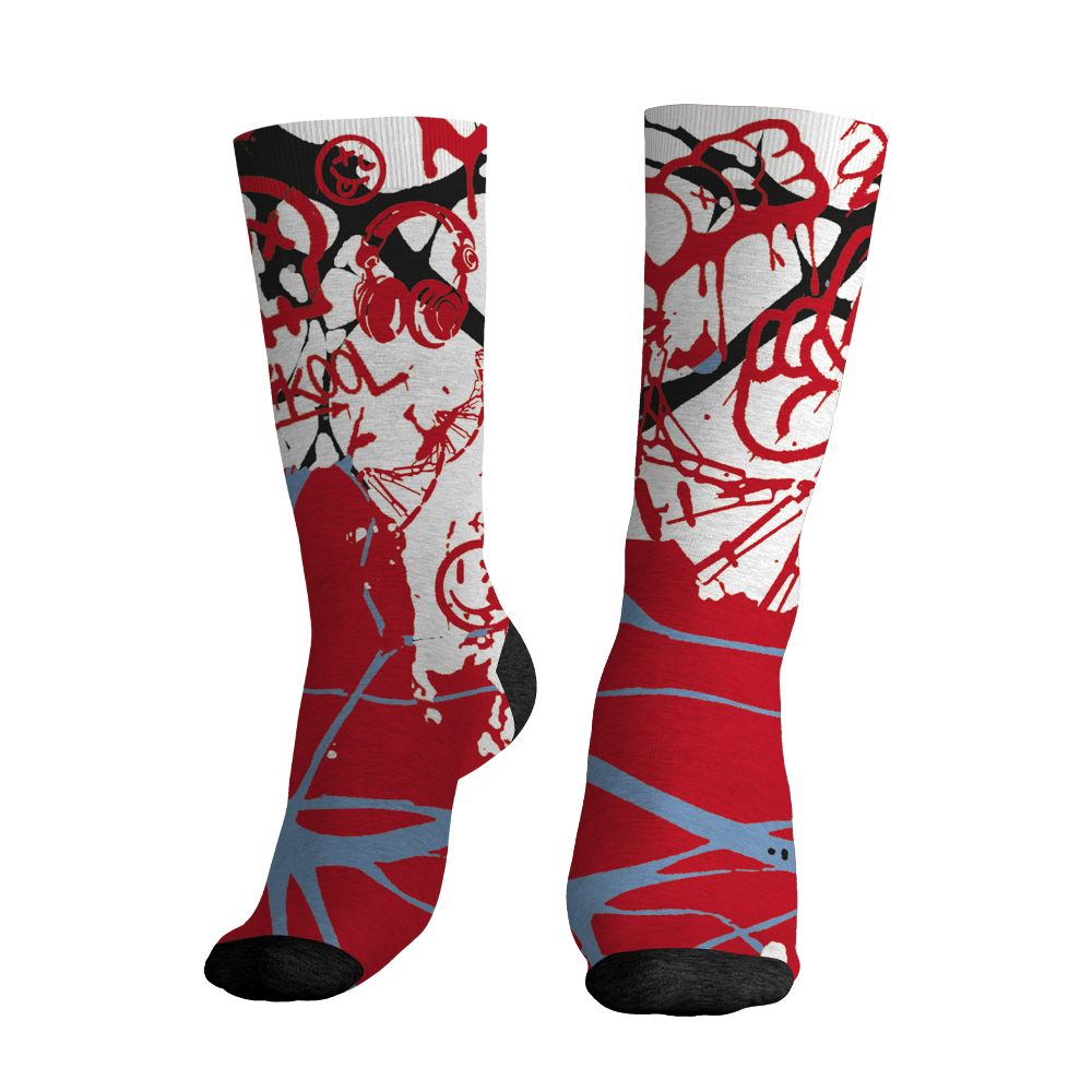 Fire-Red-5s-NastyJamz-Socks-Match-Pattern-Dna-Graffiti-All-Over-Print