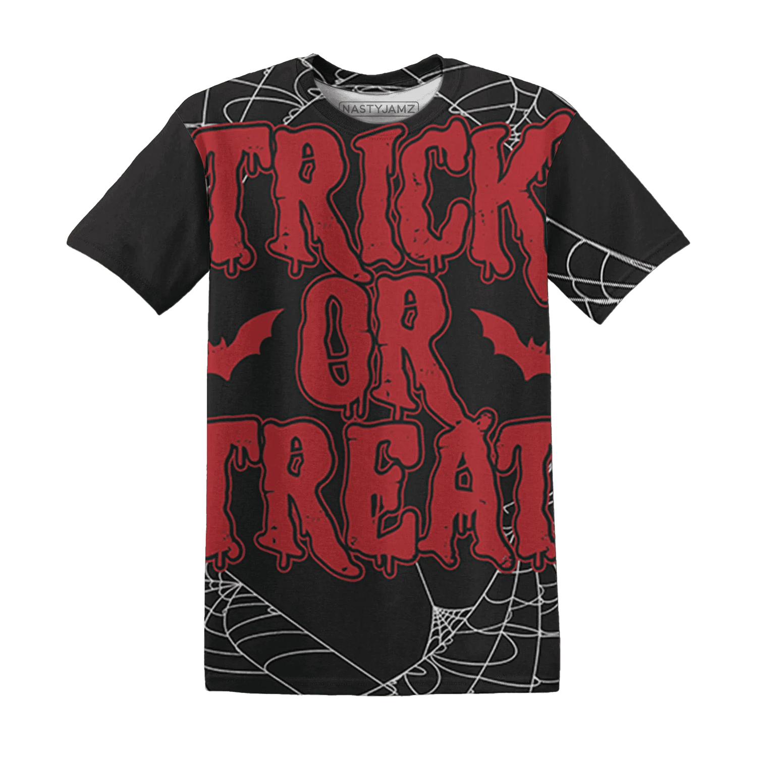 Black-Toe-Reimagined-Red-White-1s-NastyJamz-T-Shirt-Match-Trick-Or-Treat-3D