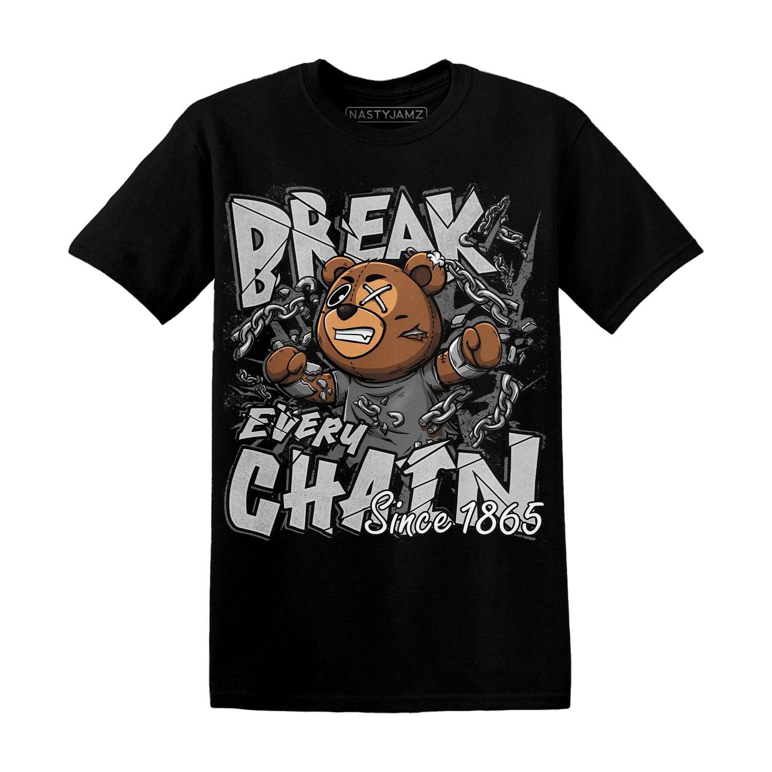 Retro High OG Black White 1s T Shirt BER Break Chain - NastyJamz