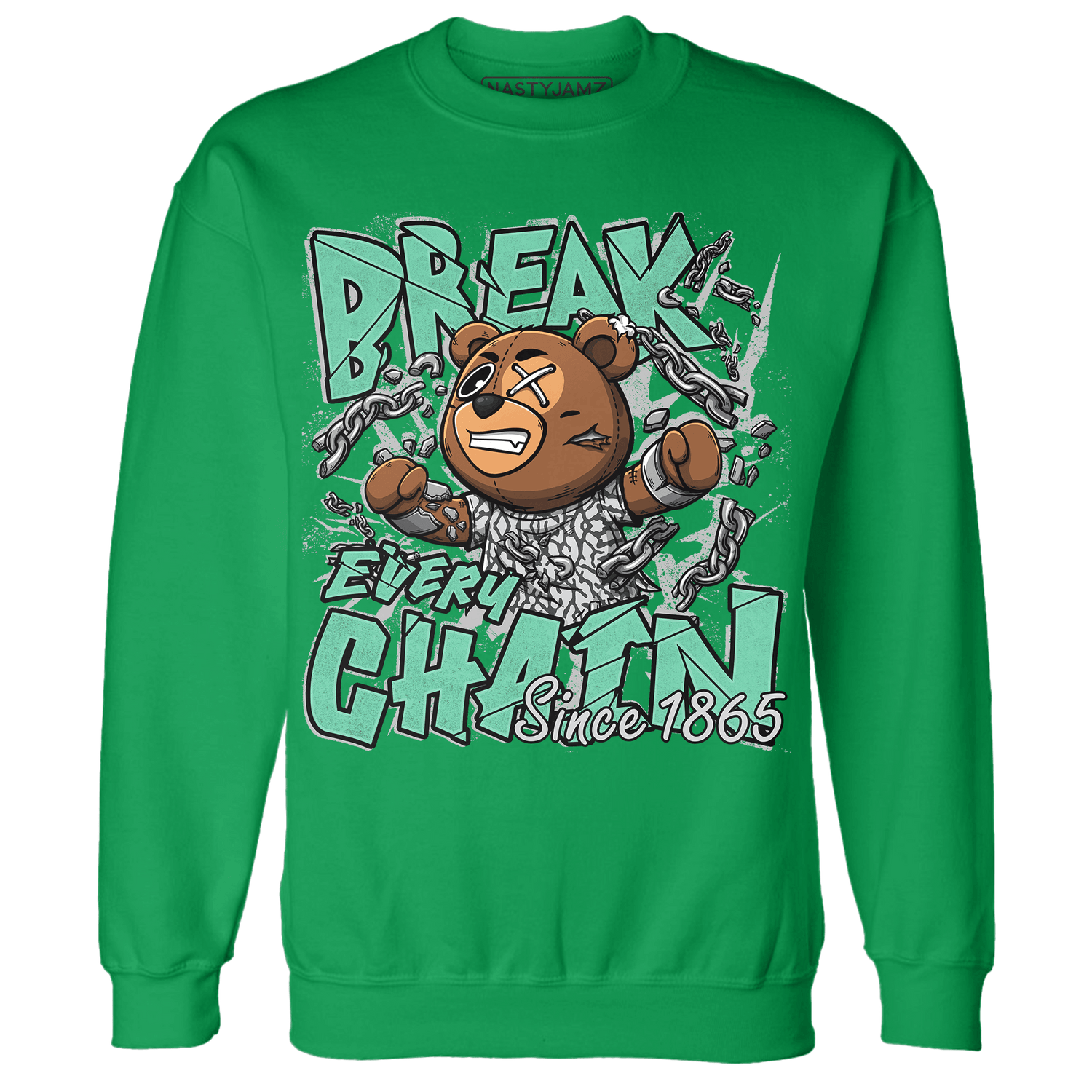 Green Glow 3s Sweatshirt Match BER Break Chain - NastyJamz