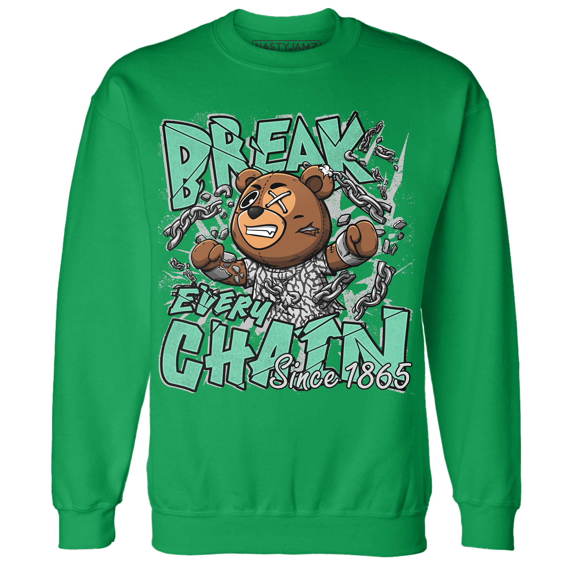 Green Glow 3s Sweatshirt Match BER Break Chain - NastyJamz
