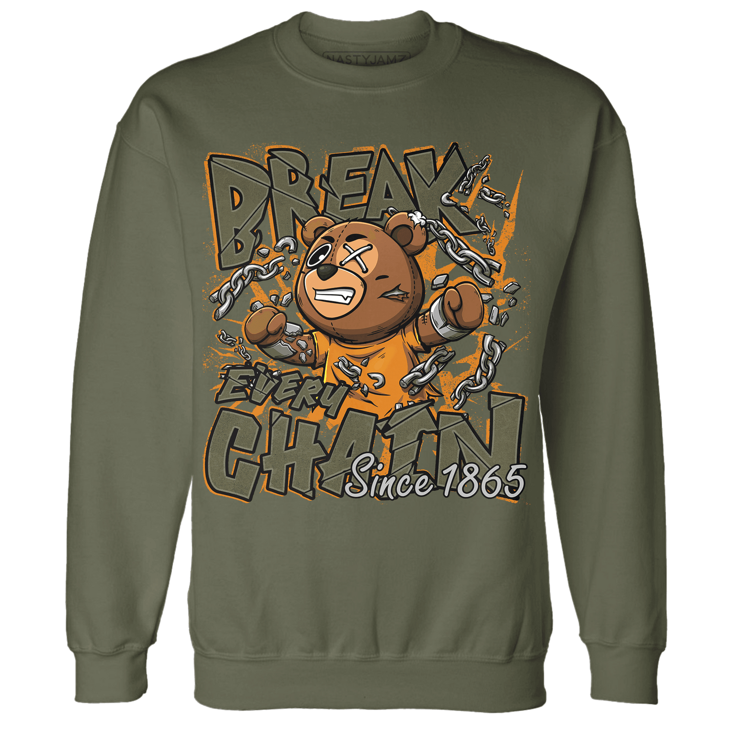 Olive 5s Sweatshirt Match BER Break Chain - NastyJamz