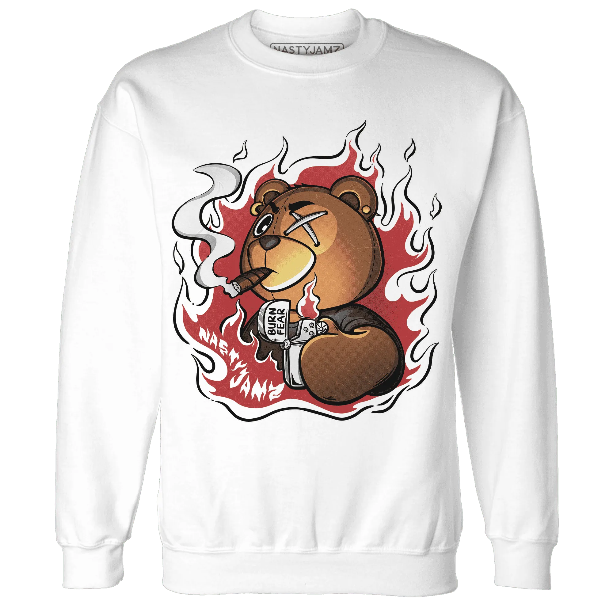 Black-Toe-Reimagined-Red-White-1s-NastyJamz-Sweatshirt-Match-BER-Burn-Fear