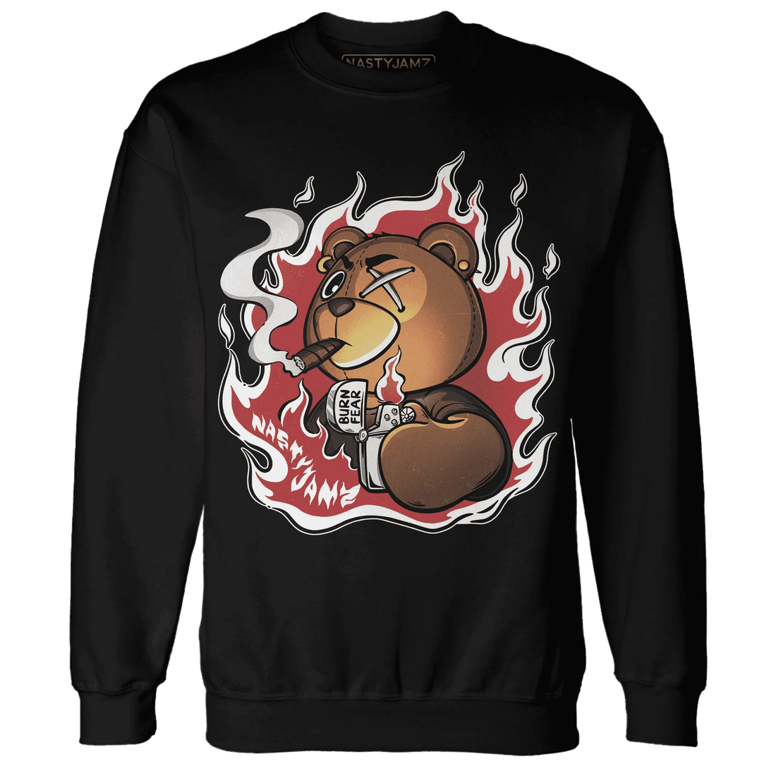 Black-Toe-Reimagined-Red-White-1s-NastyJamz-Sweatshirt-Match-BER-Burn-Fear