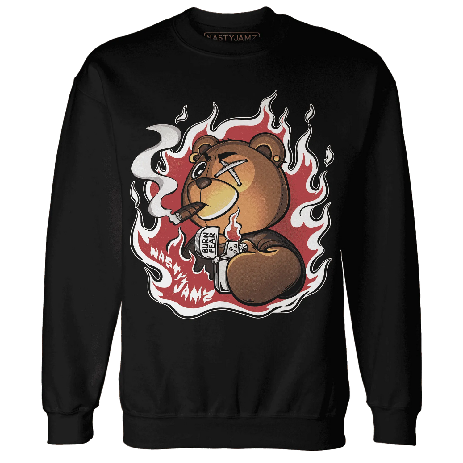Black-Toe-Reimagined-Red-White-1s-NastyJamz-Sweatshirt-Match-BER-Burn-Fear