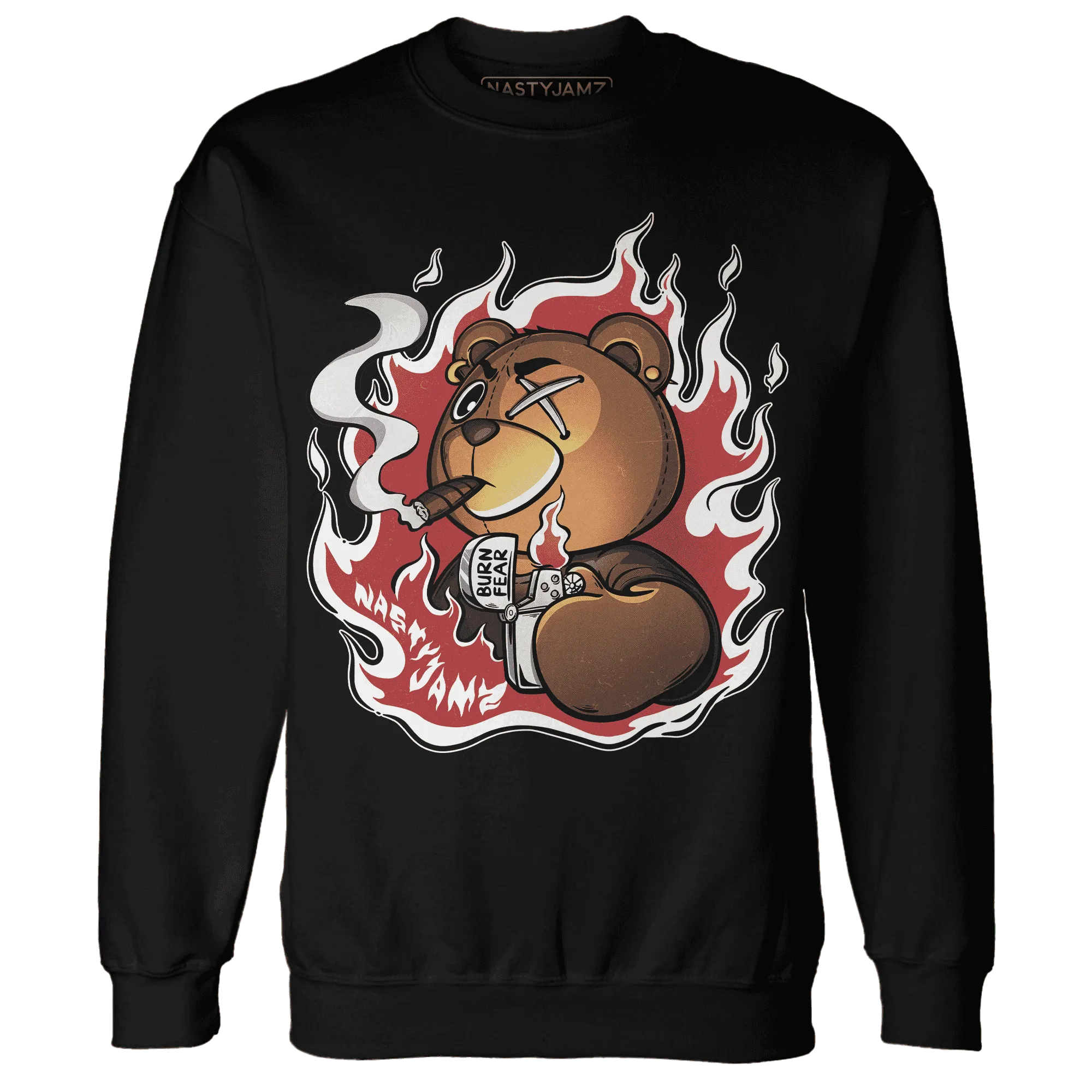 Black-Toe-Reimagined-Red-White-1s-NastyJamz-Sweatshirt-Match-BER-Burn-Fear