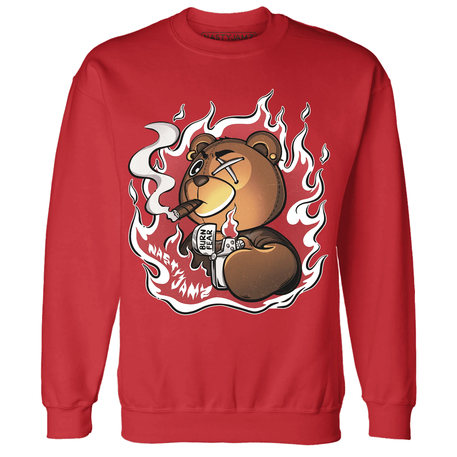 Black-Toe-Reimagined-Red-White-1s-NastyJamz-Sweatshirt-Match-BER-Burn-Fear