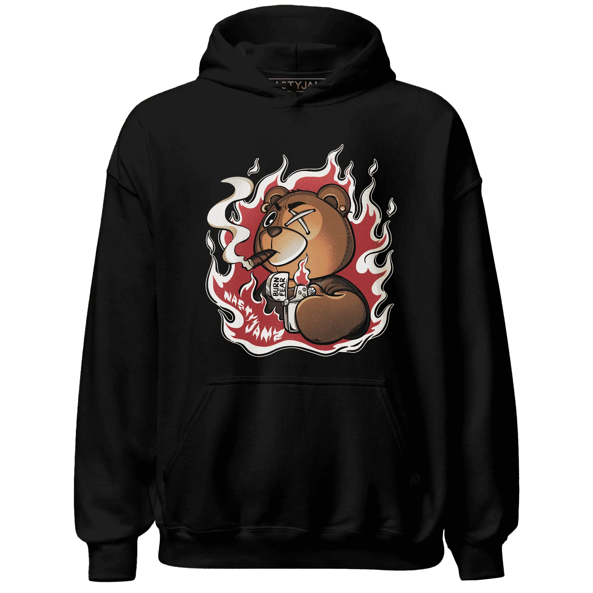 Black-Toe-Reimagined-Red-White-1s-NastyJamz-Hoodie-Match-BER-Burn-Fear