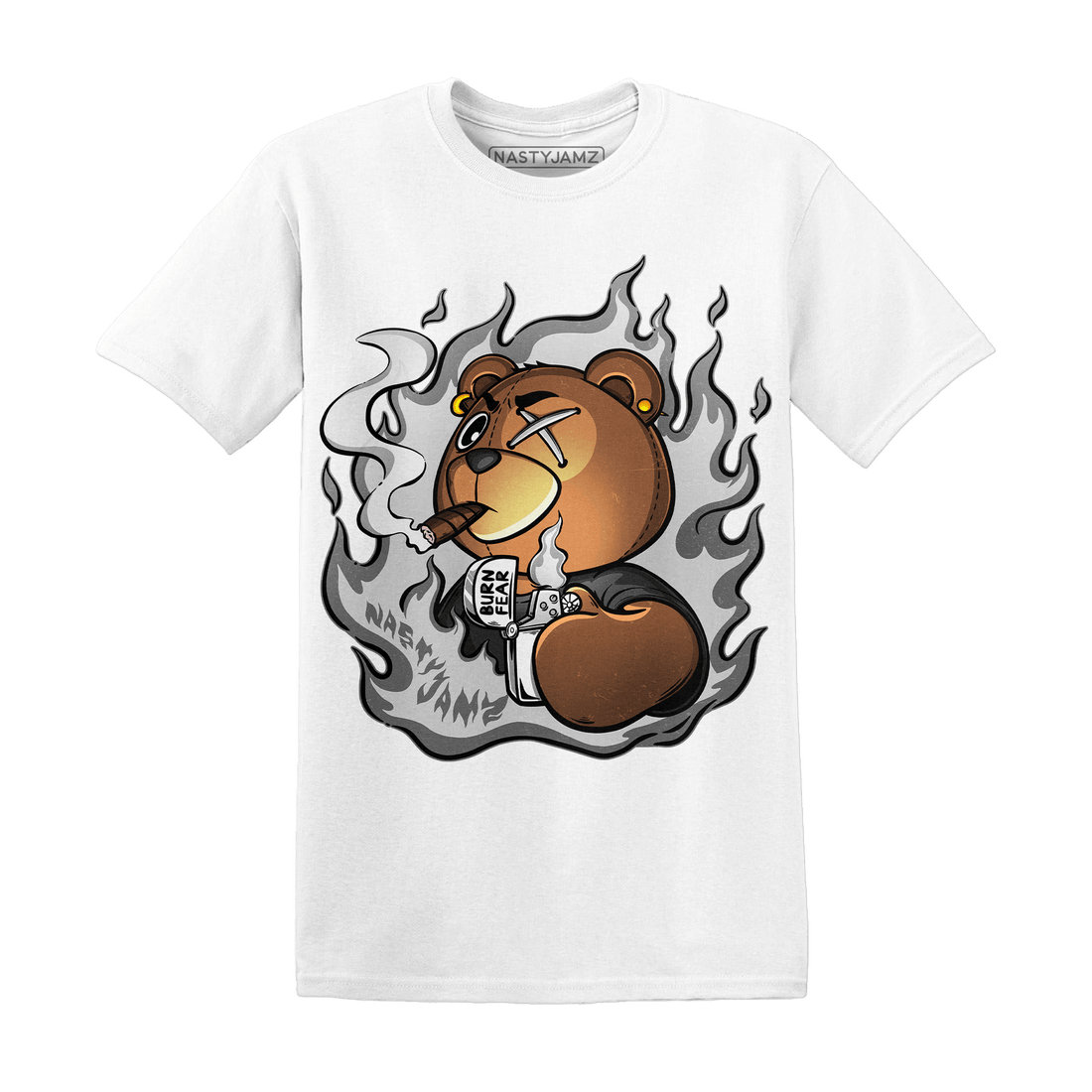Retro High OG Black White 1s T Shirt Match BER Burn Fear - NastyJamz