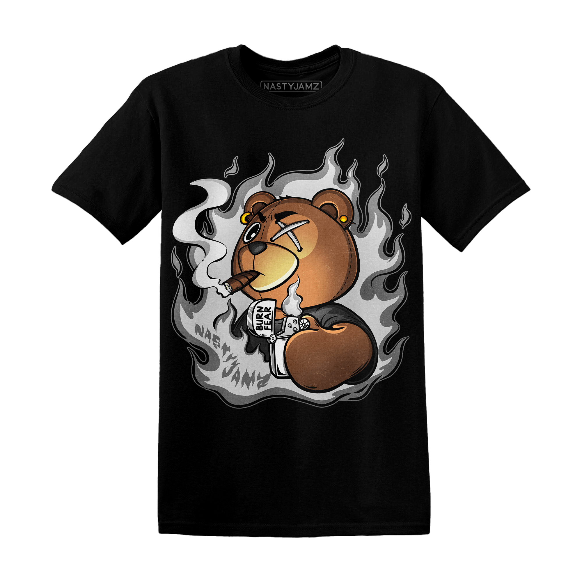 Retro High OG Black White 1s T Shirt Match BER Burn Fear - NastyJamz