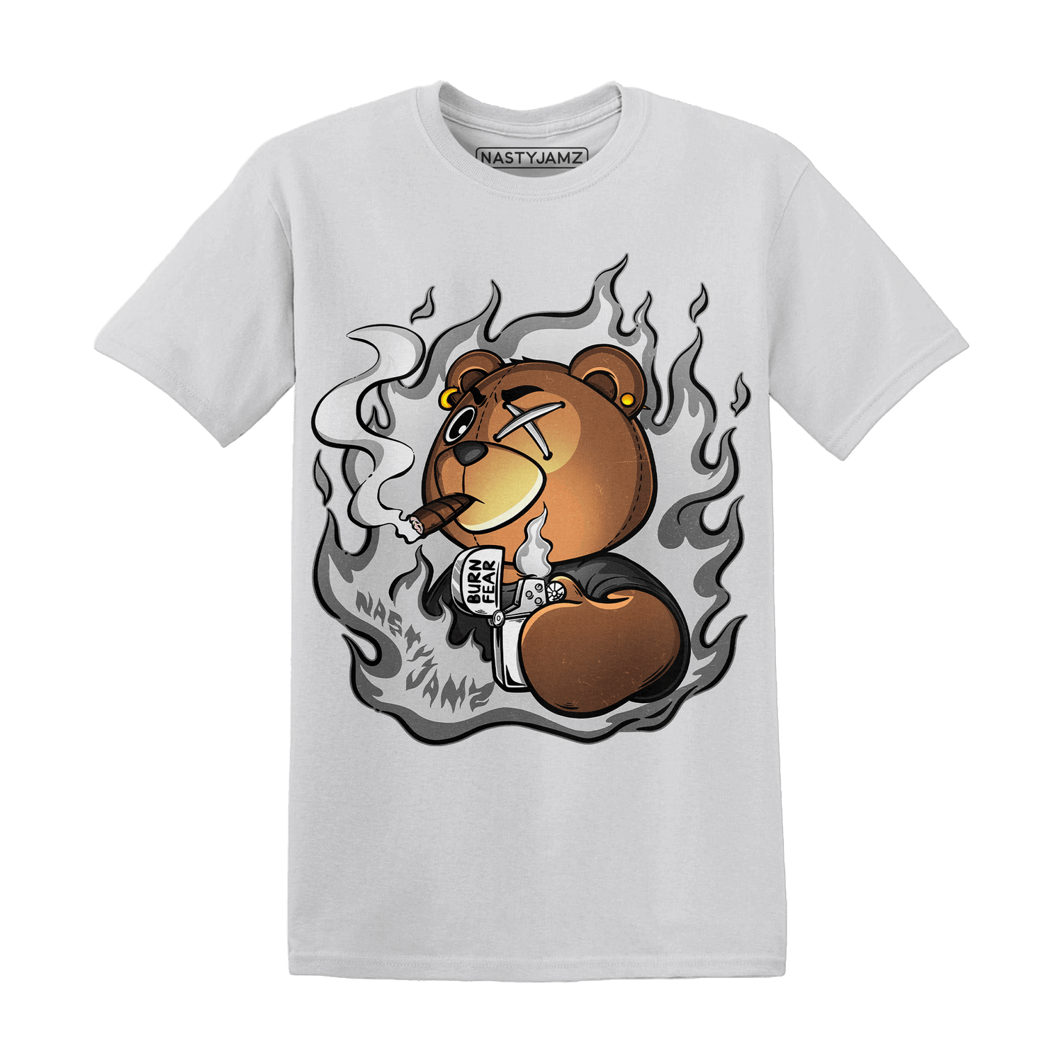 Retro High OG Black White 1s T Shirt Match BER Burn Fear - NastyJamz
