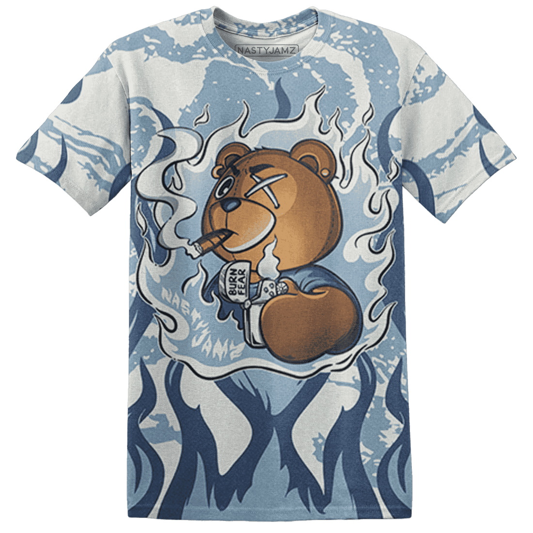 Mid Diffused Blue Grey 1s T Shirt Match BER Burn Fear 3D All-Over Print - NastyJamz
