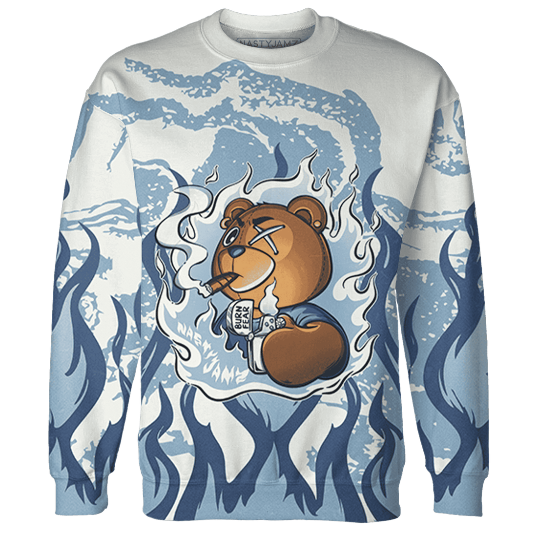 Mid Diffused Blue Grey 1s Sweatshirt Match BER Burn Fear 3D All-Over Print - NastyJamz