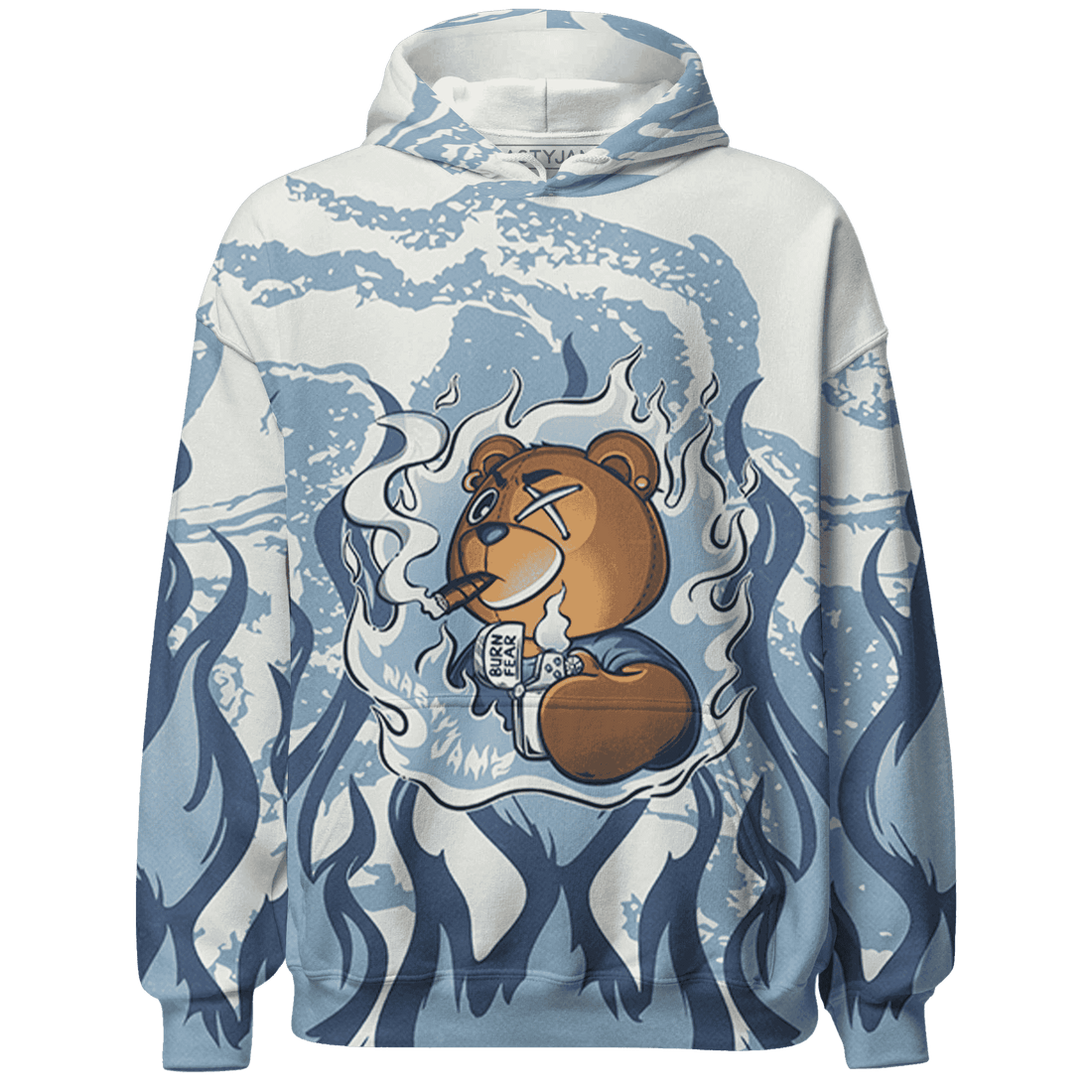 Mid Diffused Blue Grey 1s Hoodie Match BER Burn Fear 3D All-Over Print - NastyJamz