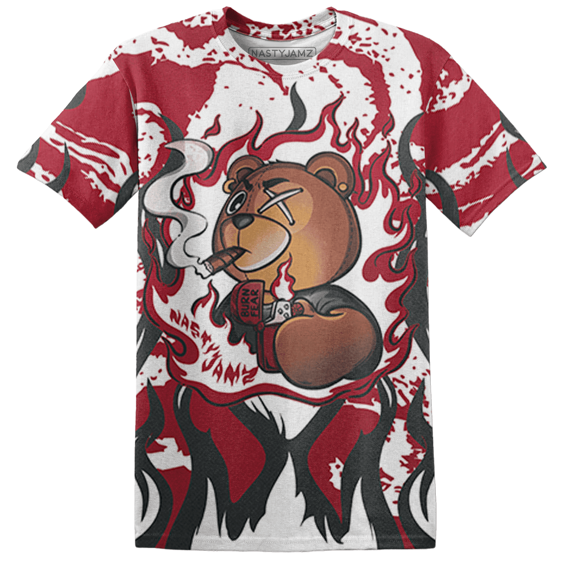 Cherry 12s T Shirt Match BER Burn Fear 3D All-Over Print - NastyJamz
