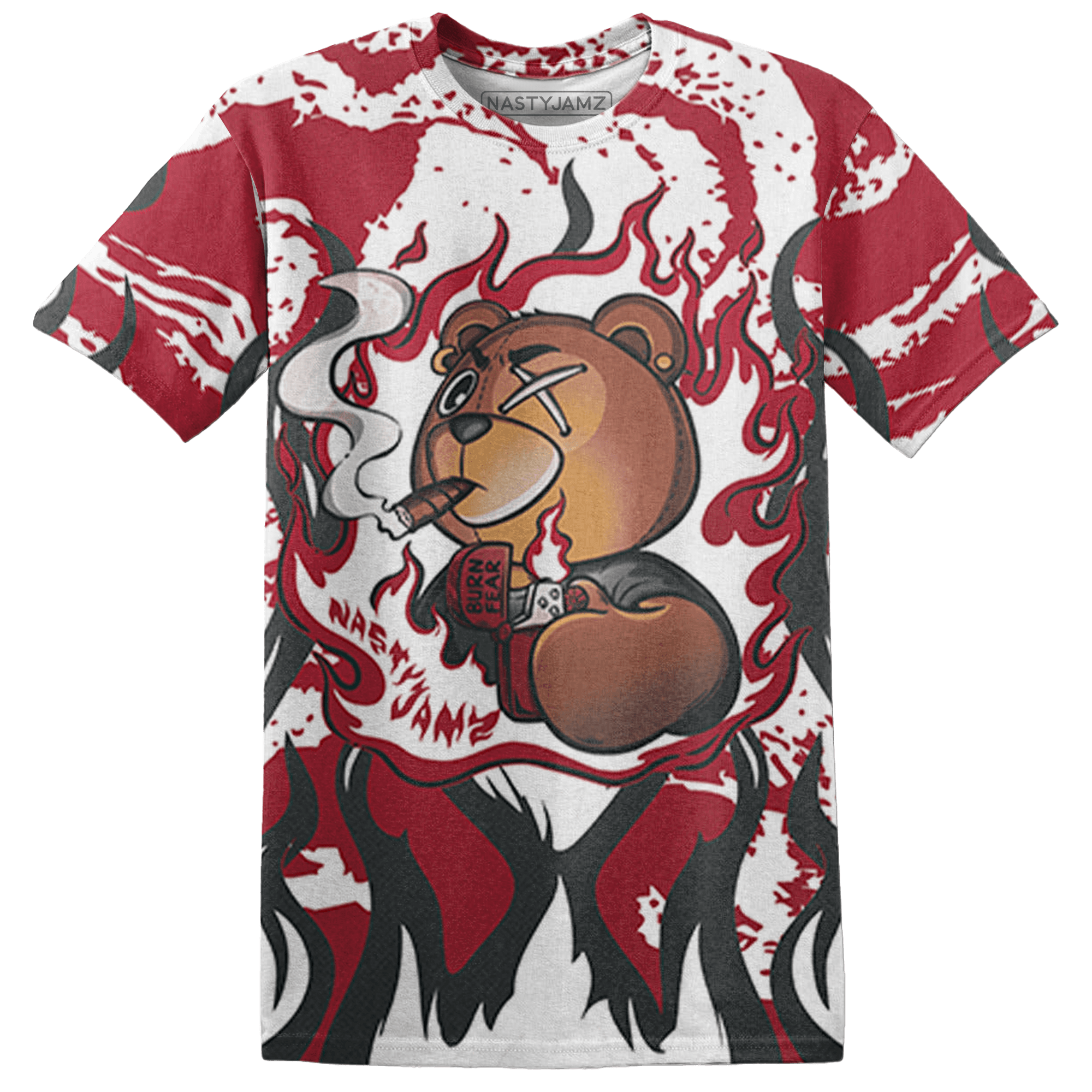 Cherry 12s T Shirt Match BER Burn Fear 3D All-Over Print - NastyJamz
